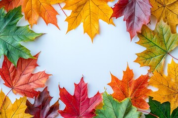 Fototapeta premium Autumn Maple Leaves Flat Lay White Background created with Generative AI