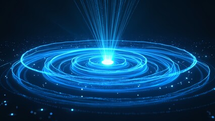 Pulsing Blue Light Trails Forming Concentric Rings Expanding from a Central Point