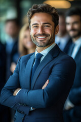 Fototapeta premium Team of businessmen smiling with confidence in office, leadership, organization