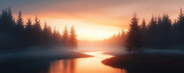 Obraz premium A glowing river winding through a forest of silhouetted trees at night, reflecting the ethereal light from above, Tree, Night