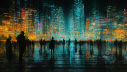 Obraz premium digital painting of Night View of Lights in the City, 