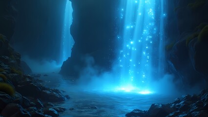 Flowing Streams of Radiant Blue Light Cascading Like a Waterfall of Energy