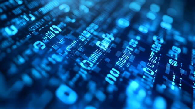 Digital binary code background with a bokeh effect, symbolizing data technology and information exchange in the digital age