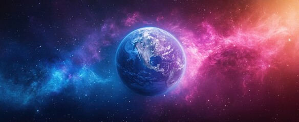 Obraz premium Earth with Colorful Swirling Ozone Layer Banner