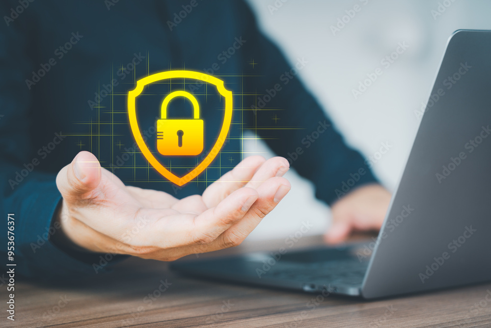 Leinwandbilder protection network security computer and safe your data concept, user show shield protect icon for s