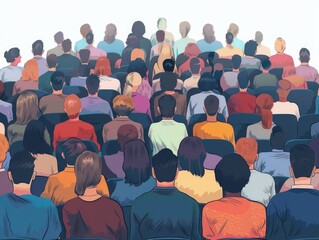 Crowd of people attending a lecture or presentation.