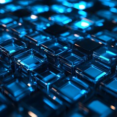 Fototapeta premium Abstract blue geometric pattern of glass cubes.