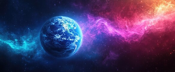 Obraz premium Earth with Colorful Swirling Ozone Layer Banner