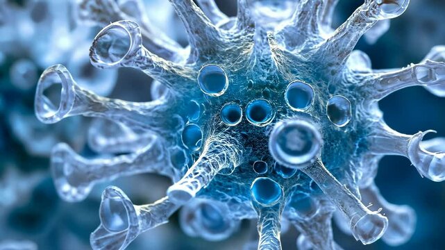 Exploring the intricate structure of a virus under high magnification in a laboratory setting