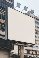 Obraz premium Large illuminated sign, empty or ready for advertisement placement, set against backdrop of city buildings