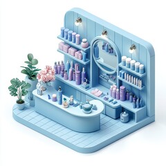 Isometric Illustration of 3d beauty shop interior