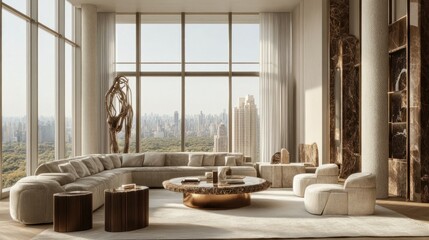 Modern Living Room with City View and Luxurious Furnishings