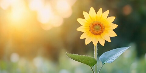 Beautiful sunflower on blur garden with sunlight on background
