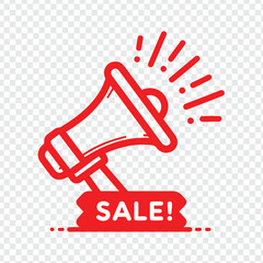 red Megaphone Label Special Offer and sale on transparent background