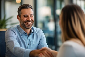 The image depicts two confident colleagues engaged in a meeting, firmly shaking hands, which underscores the vital role of collaboration and effective communication within the corporate environment