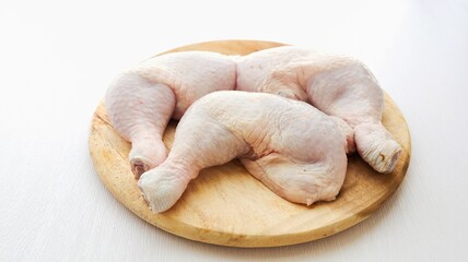 Fresh chicken thigh , raw chicken on white background