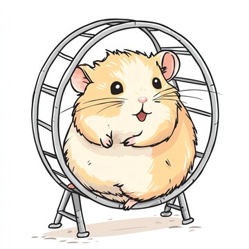 A cute cartoon hamster enjoying a fun run on its exercise wheel, bringing joy and charming energy to any pet lover's collection.