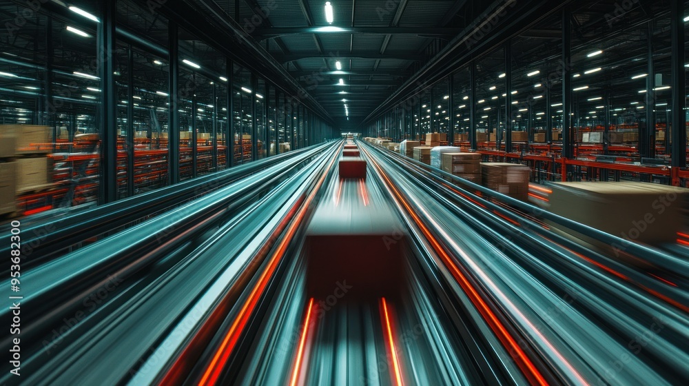 Aufkleber automated package conveyor system with motion blur