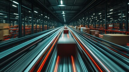 Automated Package Conveyor System with Motion Blur