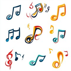 Colorful Music Note Collection: A vibrant set of colorful music notes, each with unique design and style, perfect for adding a touch of music and creativity to your designs. 