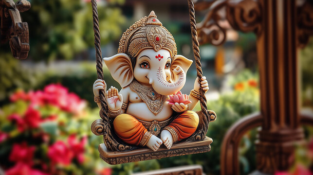 Ganesh idol placed in a swinging chair 