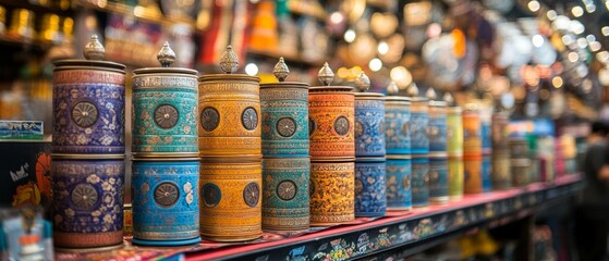 Tibetan Prayer Wheel Market Stall Buddhism Religion Spiritual Symbol