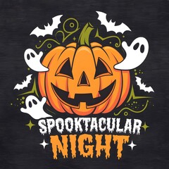 halloween pumpkins, ghost birds, ghost tree, funny faces pumpkins, Autumn holidays. Ai generated image, t shirt design, 