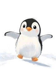 Fototapeta premium Cheerful Penguin Sticker Sliding on Icy Surface with Minimalist Elegance