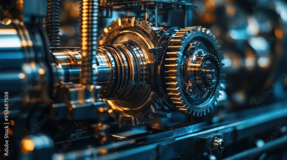 Poster Close-up of Complex Machine Gears Interlocking