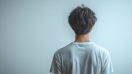 A young person stands quietly with their back turned, lost in thoughts