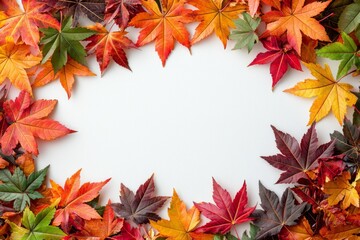 Autumn Maple Leaves Flat Lay White Background created with Generative AI