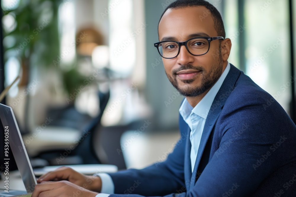 Aufkleber A dedicated and motivated professional efficiently utilizes advanced tools and innovative strategies in a modern office to achieve success and enhance collaboration with colleagues