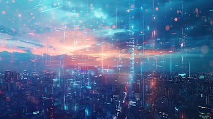 Obraz premium Cyberpunk Cityscape with Futuristic Glow