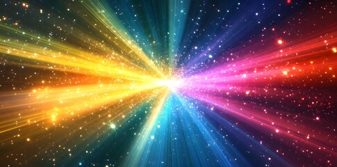 Abstract background with radiating light beams and stars.
