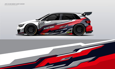 Racing Car branding mockup with racing wrap decal or livery design, Hatchback wrap design