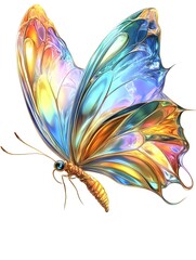 Elegant Iridescent Butterfly Sticker with Vibrant Shimmering and Intricate Digital Art