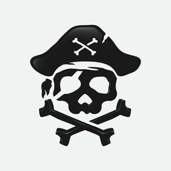 black skull pirate captain with cross bone , vector editable design template