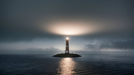 Beacon of Hope: Lighthouse Beam Cutting Through Fog to Reveal Calm Waters Ahead on World Suicide Prevention Day.