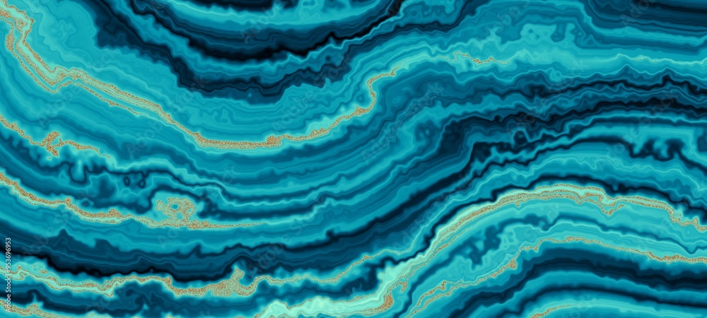 Poster Marble ink colorful. Blue teal marble pattern texture abstract background. can be used for background or wallpaper