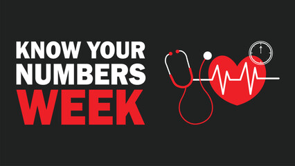 Know Your Numbers Week vector banner design with geometric shapes and vibrant colors on a horizontal background.