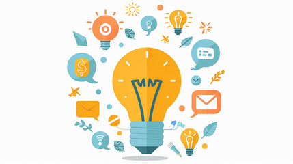  Creative Lightbulb Illustration with Idea and Communication Icons