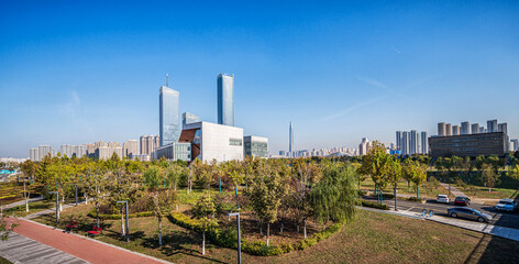 Modern Cityscape with Park and Skyscrapers