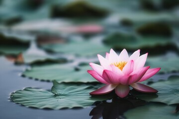 Beautiful fresh pink water lily blooming in a tranquil pond surrounded by green lily pads, capturing the serenity of nature.