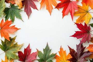 Autumn Maple Leaves Flat Lay White Background created with Generative AI