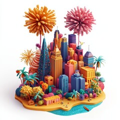 Isometric Illustration of 3d Uruguay with firework in new year icon