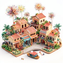 Isometric Illustration of 3d Vietnam with firework in new year icon