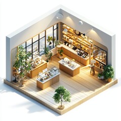 Isometric Illustration of 3d watch shop interior