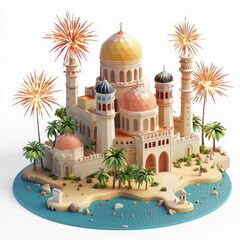 Isometric Illustration of 3d Yemen with firework in new year icon