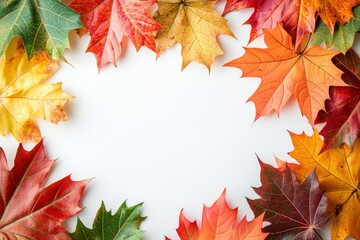 Autumn Maple Leaves Flat Lay White Background created with Generative AI