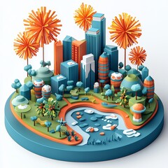 Isometric Illustration of 3d Zambia with firework in new year icon